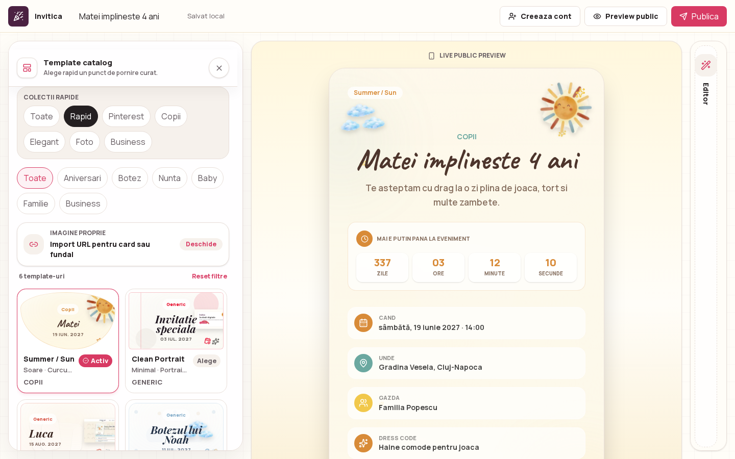 Editorul web Invitica